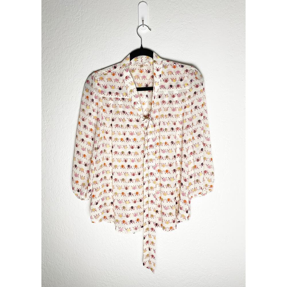 Under Skies Women's Button Up Tie Front Top Blouse Elephant Print 3/4 Sleeves